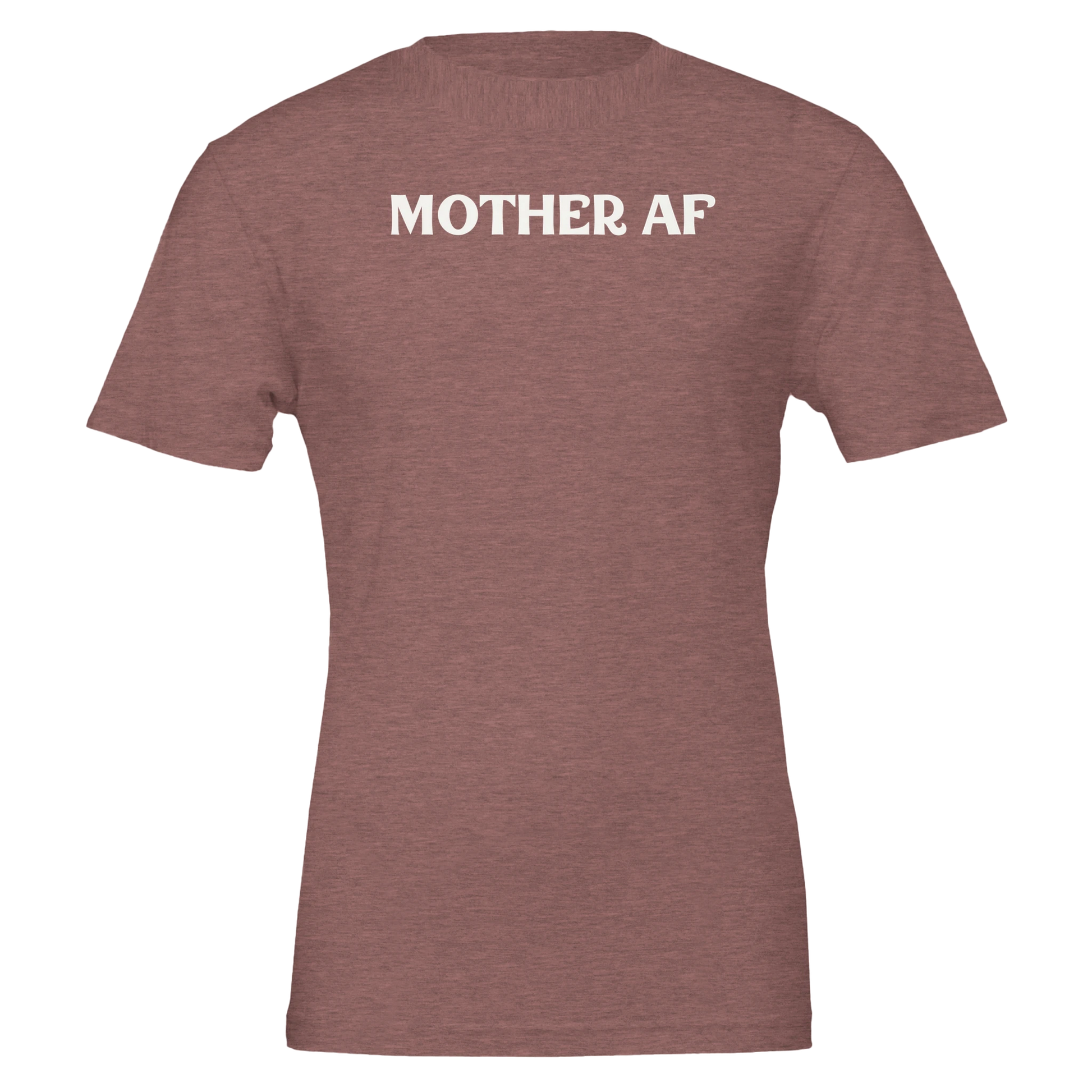 Front view of a heather mauve-colored tee with “Mother AF” printed in white.